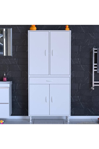 Eliusta Luma Kapaklı & Çekmeceli Banyo Dolabı 80 Cm Genişlikte Beyaz Dolap 80x173x32,5 Cm Depolama Dolabı Beyaz