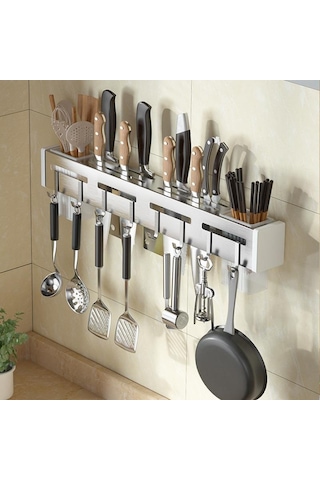 Gümüş Paslanmaz Çelik Bıçak Tutucu Yumruksuz Çubuklarını Tüp Ekleme Bıçağı Mutfak Rafı Ev Çok Fonksiyonlu Depolama Rafı