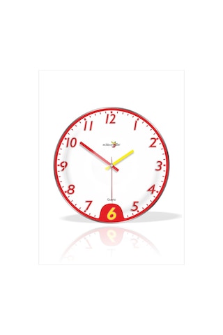 Büyük Sarı Kırmızı Beyaz Bombe Camlı Sessiz Hediyelik Duvar Saati Kırmızı