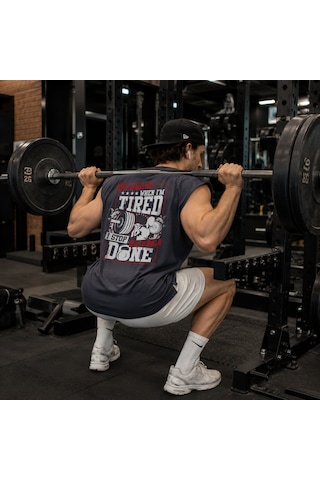 Urbantrendstore Baskılı Premium Sporcu Atleti Gym Tişört %100 Pamuklu Füme