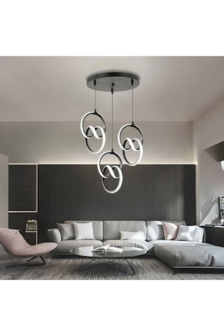 Venezia Model Siyah Renk Estetik Dekoratif Salon Mutfak Yatak Odası Hol Antre Üçlü Sarkıt Avize Siyah