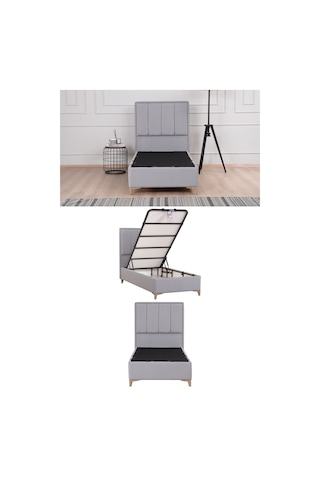 Kilim Mobilya Gold Therapy Sandıklı Baza Ve Başlık Seti Gri ( Yatak Dahil Değildir ) 120x200 Gri