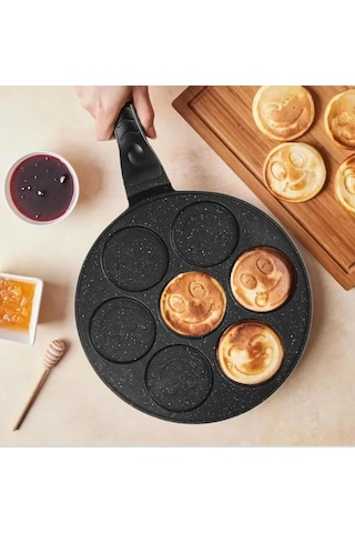 27 Cm Granit Döküm Emoji Pankek Krep Tavası Çocuklara Özel Hediyelik Pratik Tava Siyah