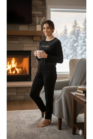 Mihra Kadife Pijama Takımı Siyah