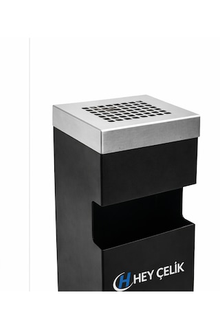 Siyah Kare Küllük K-01 Metal Dış Mekan Sigara Küllüğü Hey Çelik