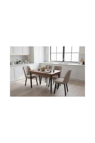 Tool Aksesuar T-6026 Kemençe 70x120 Mdf Kare Gold Krem Sandalye 4 Kişilik Mutfak Masası Takımı