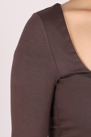Armonika Kadın Kahve Asimetrik Yaka Uzun Kol Crop Bluz Arm-26k042007