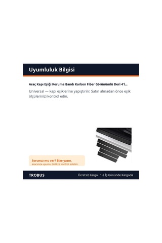 Trobus Araç Kapı Eşiği Koruma Bandı Karbon Fiber Görünümlü Deri 4'lü Yapışkanlı Siyah