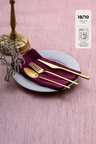 Emsan Alba 18 Parça 6 Kişilik Parlak Gold Tatlı Kutulu Çatal Kaşık Bıçak Takımı Gold