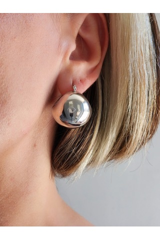 Vintage Bombeli Sepet Görünümlü Tombul Silver Gümüş Renk Çelik Küpe Silver