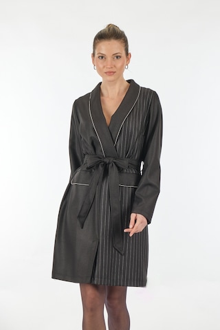 Unique Mode V Yaka Çizgili Uzun Kollu Siyah Kadın Elbise Uw233503 001