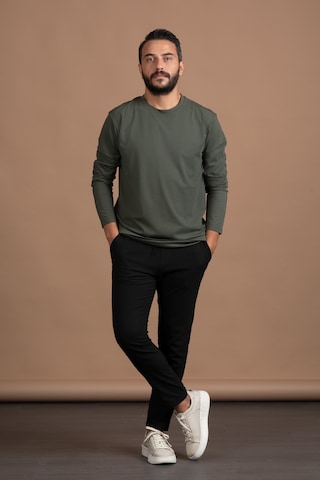 Regular Fit Bisiklet Yaka Rayon Kumaş Full Likralı Uzun Kol Sweatshirt Yeşil
