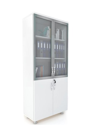 Modüler Dünyası 2 Cam Kapak Kilitli Dosya Dolabı Beyaz 80X38X188 Beyaz