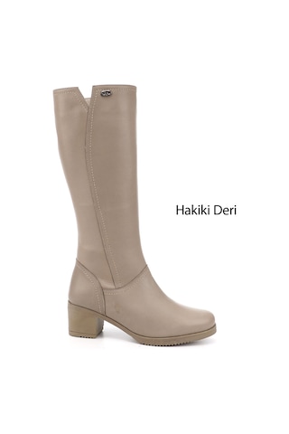 Gönderi(R) Gönderi R Kadın Bej Fermuarlı Kalın Topuklu Hakiki Deri Çizme Gkzc13446529 Bej