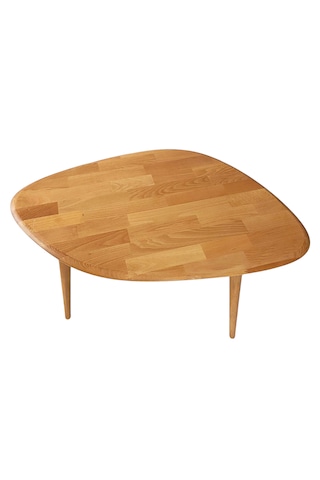 Fawdecor Masif %100 Doğal Ahşap Modern Oval Asimetrik Demonte Orta Sehpa Açık Meşe