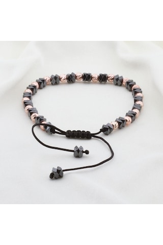 Hematit Taşlı Dörtgen Rose Gold Kaplama Gümüş Makrome Erkek Bilekliği Gümüş