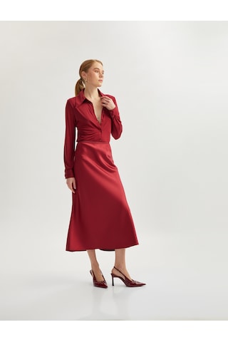 Koton Standart Bel Midi Boy A Kesim Saten Etek Bordo 5sak70153pw Bordo