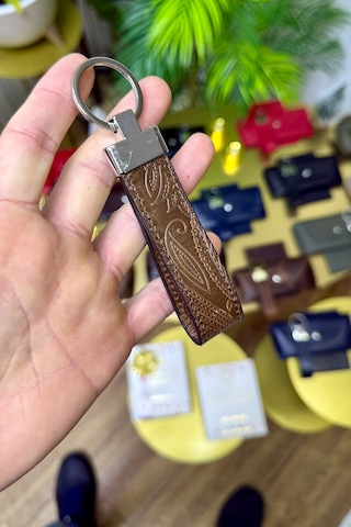 Taba Motifli Hakiki Deri Premium Anahtarlık Kişiye Özel İsim Baskılı