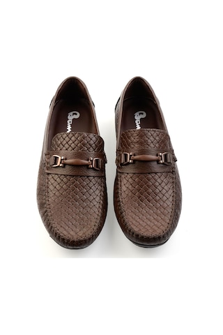 Bambi Kahve Baskılı Hakiki Deri Erkek Loafer Ayakkabı E01623202003 Kahve