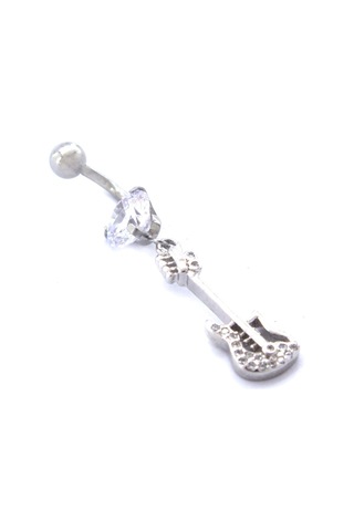 Ferizz 316l Çelik Zirkon Taşlı Gitar Piercing Prc-128 Gümüş