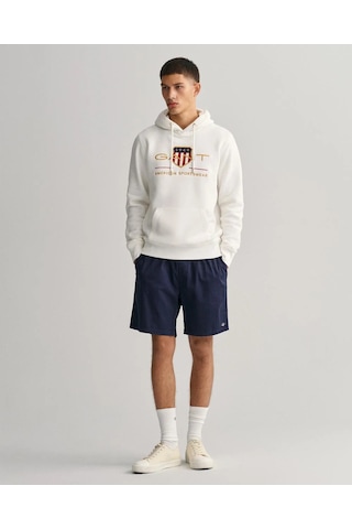 Gant Erkek Kapşonlu Sweatshirt Yandan Cepli Krem - Beyaz