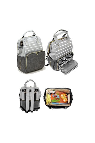 Bebek Bakım Çantası Gold Fermuarlı Sırt Çantası Açık Gri