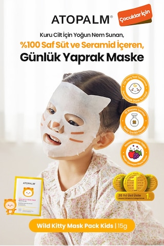 Çocuklara Özel Yoğun Nem Sunan Günlük Yaprak Maske Atopalm Wild Kitty Mask Pack Kids