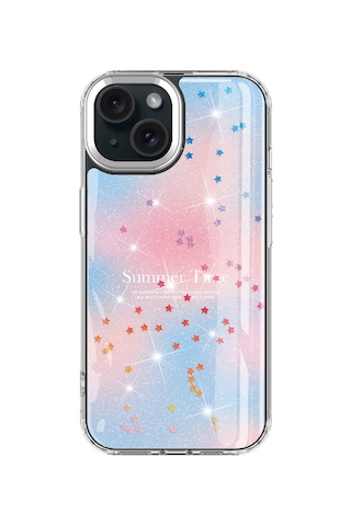 Apple Uyumlu iPhone 14 Kılıf Simli Desenli Parlak Zore Task Kapak Pembe