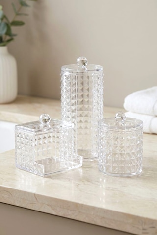 Vivart 3 Lü Diamond Seri Kapaklı Banyo Organizer, Makyaj Pamuğu Ve Kulak Çubuğu Saklama Kabı Şeffaf