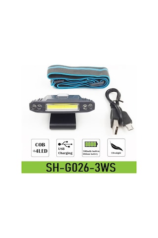 Police PS-1930 USB Şarjlı COB Led Şapka Feneri Mavi - Siyah