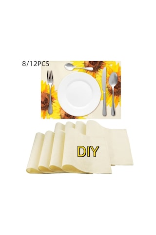 Willowhaven 12x18 İn 12'li Sublimasyon Masa Örtüsü Yıkanabilir Linen Sofra Bej