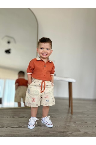 Miniğimin Cicileri Müslim Lacost Yaka Şortlu Etnik Desen Erkek 2 Li Takım - Oranj Oranj-32393