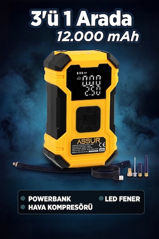 Assur 12000MAH Oto Kompresör Powerbank Led Işık - 3254