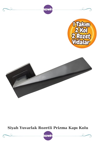 Mat Siyah Prizma Kare Rozetli Oda Kapı Kolu Seti 1 Takım 2 Adet Arkalı/önlü
