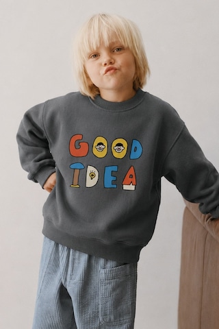 Monila Unisex Çocuk 3 İplik Kumaş Slogan Baskılı Pamuklu Sweatshirt Antrasit