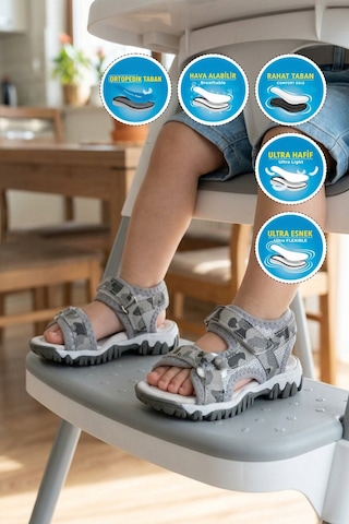 Arzen Gri-kamuflaj Polyester Karışımlı Çocuk Sandalet 25t104 B