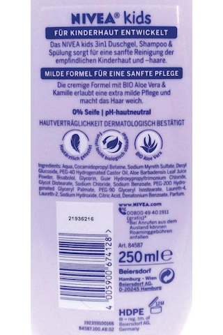 Nivea Kids 3'ü 1 Arada Duş Jeli Şampuan Saç Kremi 250 Ml Orman Meyveleri Kokulu Gözyaşsız Formül Orman Meyvesi