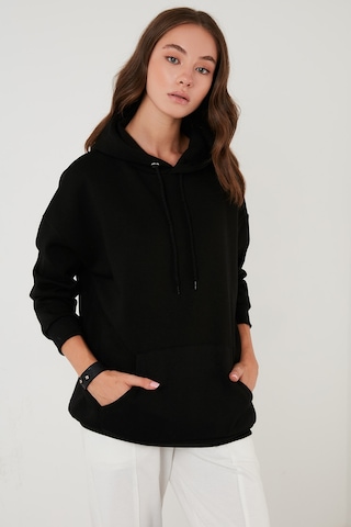 Lela Regular Fit Pamuklu Kapüşonlu Yaka Şardonlu Kışlık Bayan Sweat 5863854 Siyah