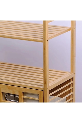 Kirli 2 Kat Organizer Raflı - 2 Bölmeli Önden Çek Aç Kalın Ahşap Bambu Kirli Çamaşır Sepeti 80x33x87cm Bx40 Çok Renkli