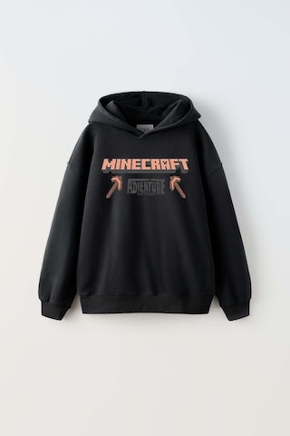 Erkek Çocuk Mınecraft Modelli Kol Manşetli Pamuk Kapşonlu Sweat Siyah