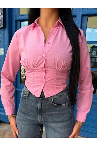 WeShaya Pembe Polyester Pamuk Parçalı Gömlek Pembe