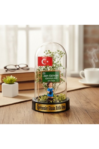 Türk Bayraklı Ters Fanus - Öğretmenler Günü Hediyesi