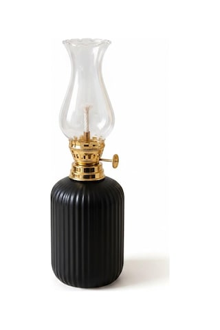 Dekoratif Gaz Lambası Kandil 300 Ml Seramik Hazneli 25cm Vintage Tasarım Siyah