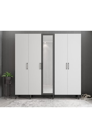 Açelya Portmanto Vestiyer Füme Beyaz - Montaj Dahil 175cm M12