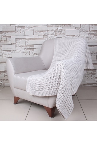 Betires Home Tal15004 Lambswool Örgü Koltuk Şalı / Throw Bej