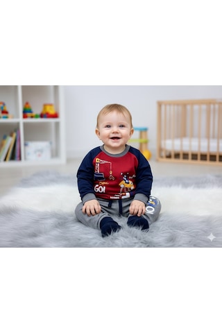 Mj Kids Erkek Bebek/çocuk Araba Desenli 2'li Takım Sweatshirt Ve Eşofman Altı 6-9-12aylık Gri