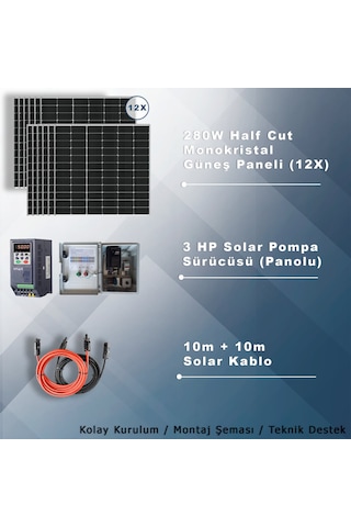 3hp-2.2kw Monofaz 230v Pompa İçin Solar Sulama Paketi