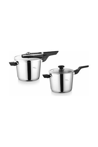 Leggno Procook Quick 6 LT + 4 LT Düdüklü Tencere Seti Gümüş - Siyah