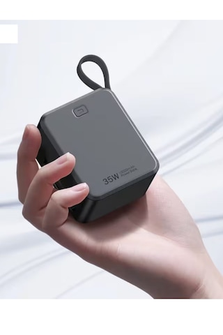 Mini Pd 35watt 10.000mah Lcd Göstergeli Usb-c , Usb Giriş Dahili Usb-c Kablolu Powerbank siyah