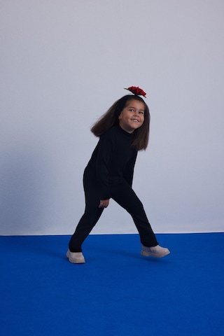 Luess Kız Çocuk Yumuşak Dokulu Balıkçı Yaka Bluz Tayt Takım-Siyah